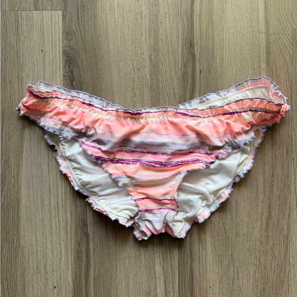 Victoria's Secret Pink and White Ruffled Cheeky Bikini Bottom